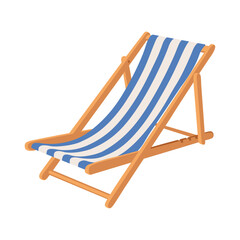Folding beach chair with blue and white stripes. Garden furniture.