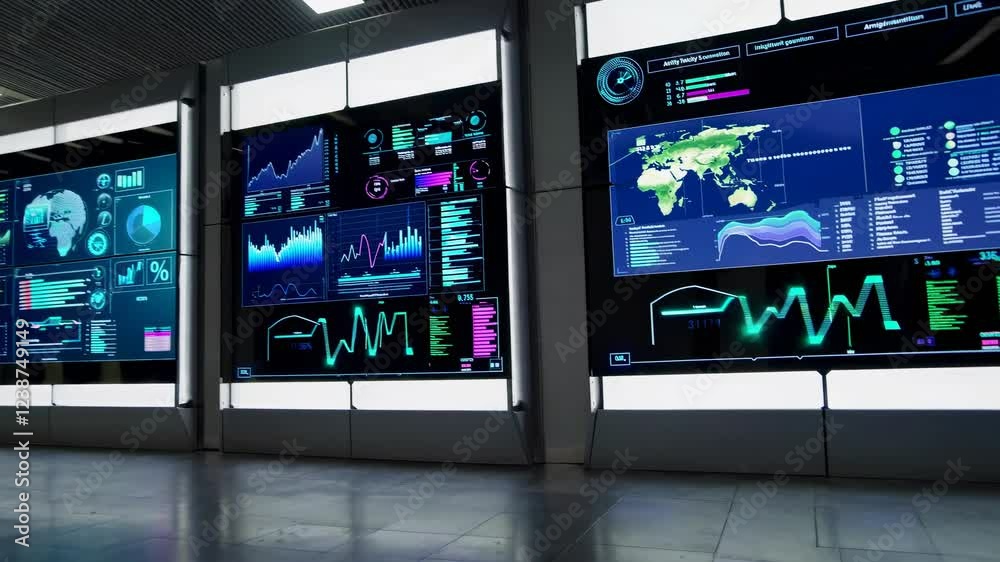 Poster High-tech control room showcasing advanced data analytics and monitoring systems in a modern facility