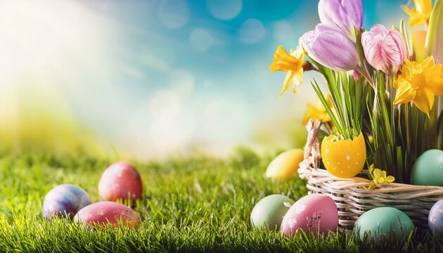 spring banner with easter eggs