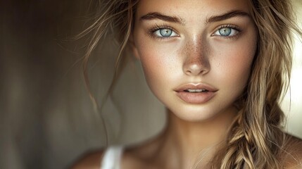 Stunning Portrait of a Young Woman with Freckles and Braided Hair