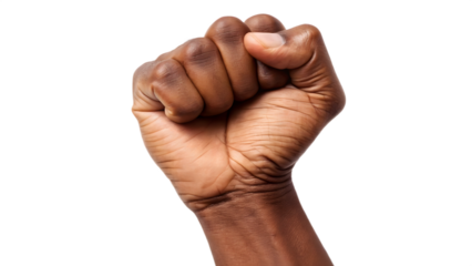 A strong fist gesture, isolated on white, symbolizes power and strength