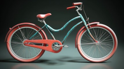 Fototapeta premium Vintage style bicycle with vibrant colors displayed against a dark background in a studio setting. Generative AI