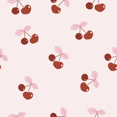 heart shaped cherries with bows seamless pattern , vector illustration 