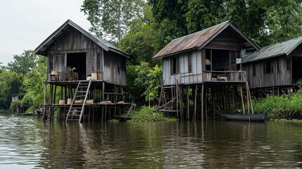 Obraz premium Cultural exchange experience in scenic ayutthaya thai villa traditional architecture tranquil waterways vibrant nature