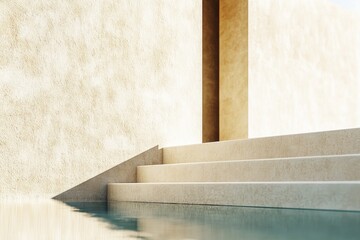 Poolside architecture with stairs and building facade