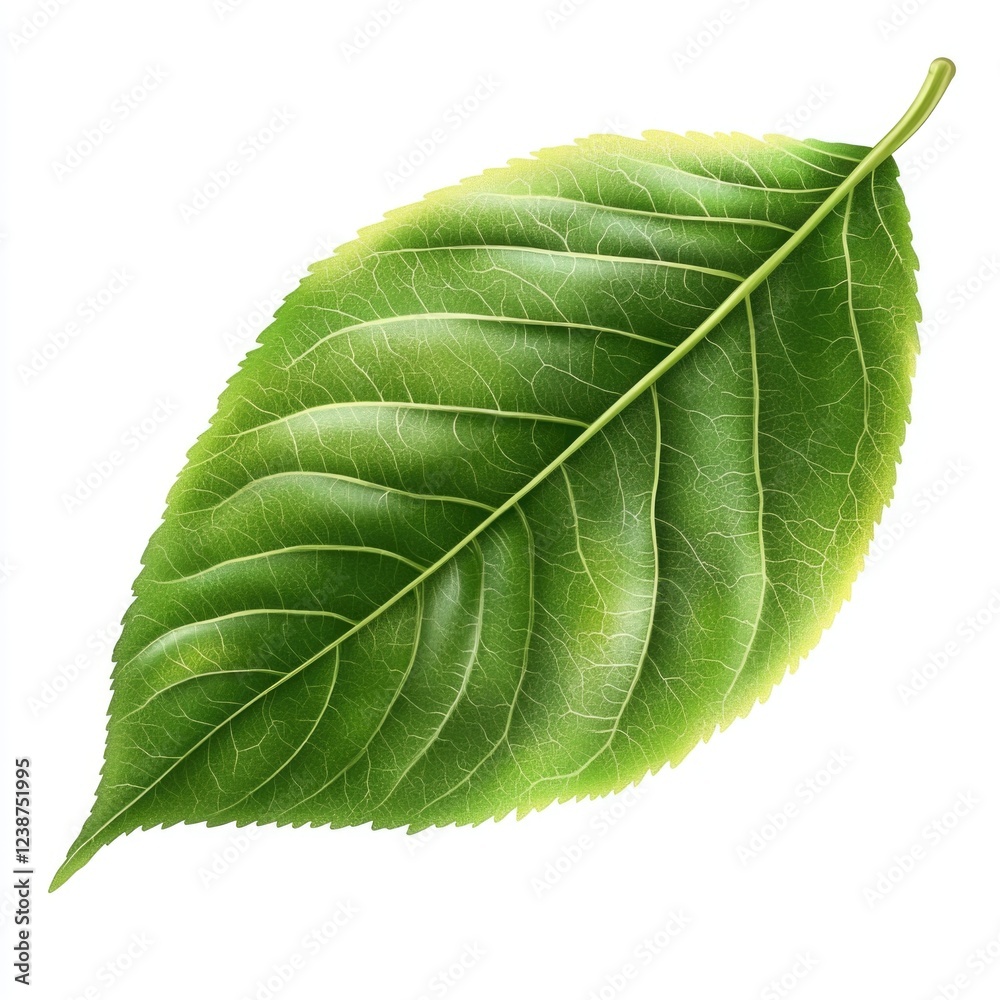 Poster a detailed shot of a single leaf against a white background, perfect for use in designs and composit