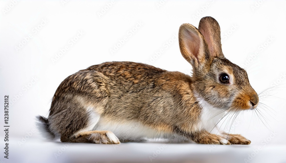 Wall mural japanese cottontail rabbit in herbal pose remoted on white background photograph realistic