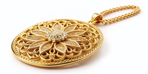 Naklejka premium Elegant Gold Filigree Necklace Pendant: High-Resolution Aerial Photography for Jewelry & Fashion