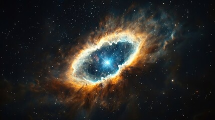 Fototapeta premium Cosmic Nebula Glows Brightly Intense Orange and Blue Hues. AI Generated