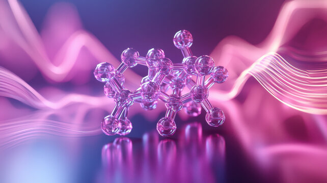 Vivid conductive polymer structure with glowing molecular design and waves