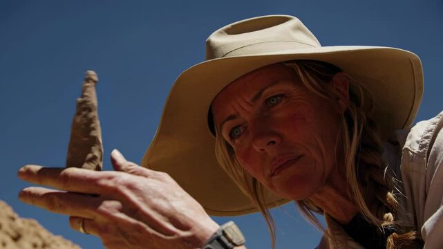 Archaeologist conducts excavation in desert site for ancient artifacts