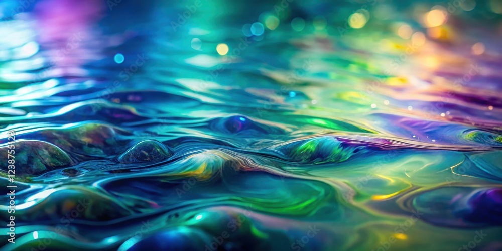 Poster abstract colorful liquid surface with iridescent shimmering waves