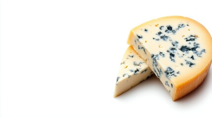 An enticing visual showcasing a cut block of blue cheese highlights its intricate veins and inviting appearance, appealing to cheese lovers and gourmet enthusiasts alike.