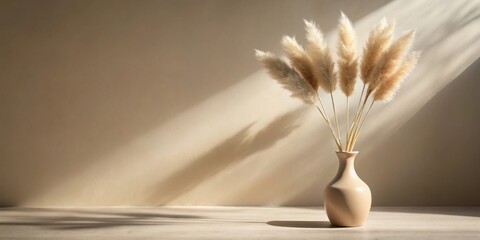 Naklejka premium Sunlit Pampas Grass in a Neutral Vase on a Table