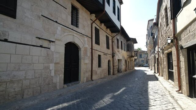 Historical streets and stone houses of Tarsus. The city of Mersin. Turkey country - 4k video 