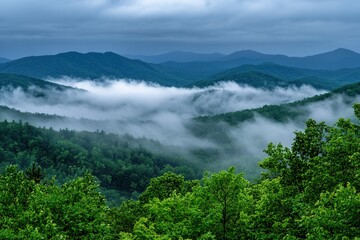 Misty mountain landscape at dawn