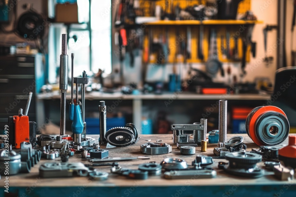 Aufkleber tools and instruments on a workbench, perfect for illustrations or advertisements