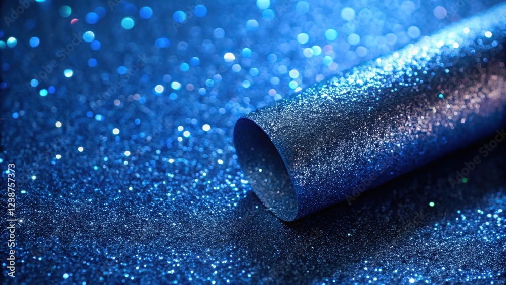 Poster rolled glitter fabric on sparkling background shimmering blue texture