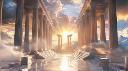 Exploring the divine abode of deities through Greek mythology in art.