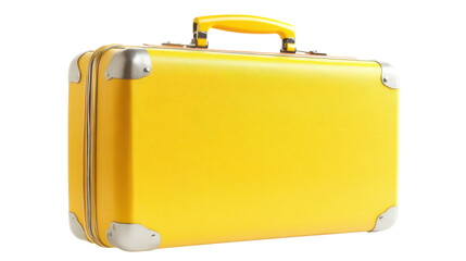 Bright yellow vintage suitcase isolated on transparent background