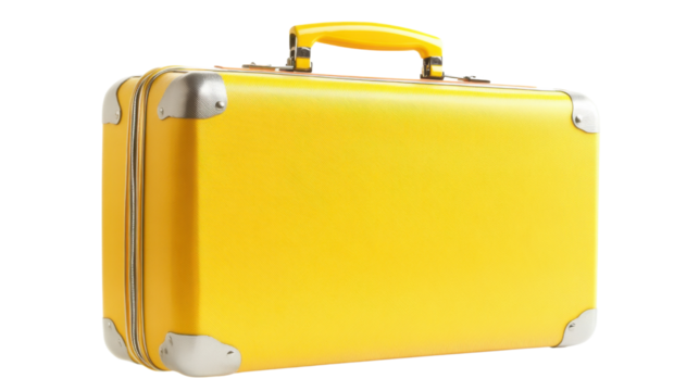 Bright yellow vintage suitcase isolated on transparent background