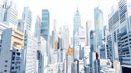 Obraz premium Urban Skyline Illustration with Tall Buildings and Modern Architecture