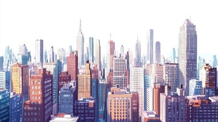 Obraz premium Vibrant City Skyline with Tall Buildings Under Clear Blue Sky