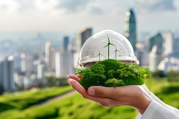 Eco-Friendly Urban Development Concept with Wind Turbines and Trees
