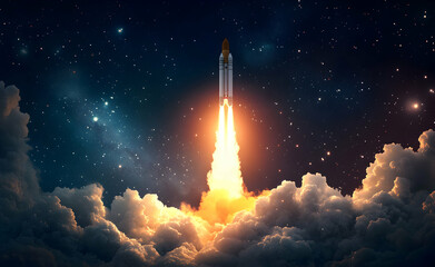 Fototapeta premium Majestic Spacecraft Launch into the Starry Night