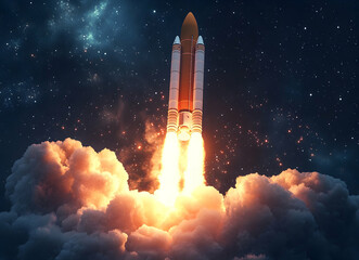 Spectacular Rocket Launch into the Starry Night