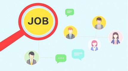 Company Hiring Employees, Magnifying Glass Searching for Top Candidates, Business Professionals Closing the Deal, Emphasizing Diversity