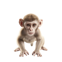 Curious young monkey staring attentively with wide eyes in a simple, minimalist environment