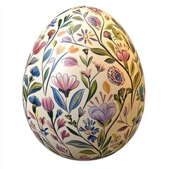 Hand-painted Easter egg with floral patterns, isolated on white background
