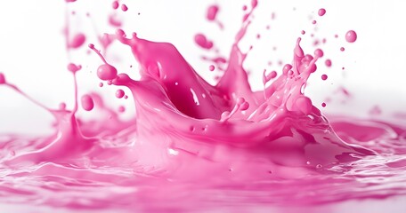 Fototapeta premium Vibrant pink paint fluid flowing on a white background, creates a visual effect, generative AI