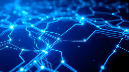 Futuristic blue digital light patterns form a tech-inspired web background