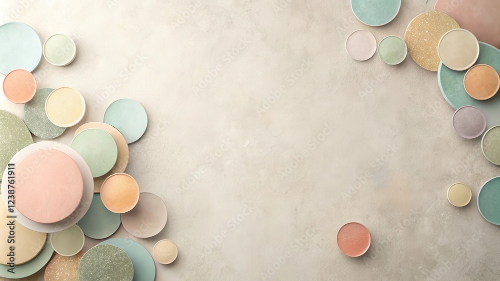 Poster pastel-colored circles arranged on a neutral background, creating a minimalist and elegant design, i