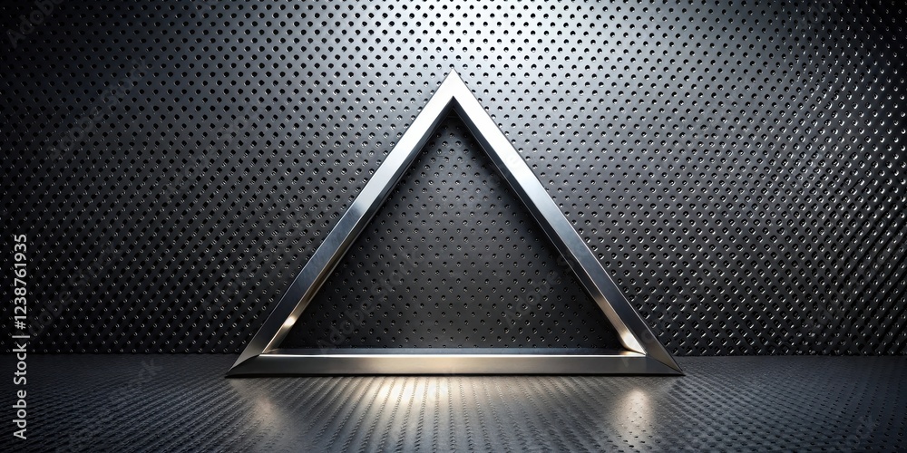 Aufkleber sleek metallic triangle frame against a perforated dark surface background