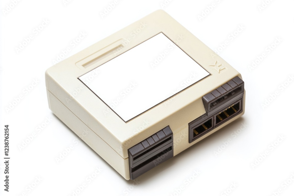 Poster a white computer with a white screen sitting on a surface, great for depicting technology or innovat