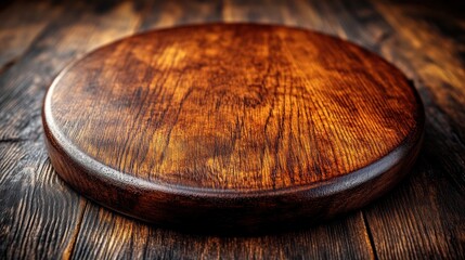 Obraz premium Rustic round wooden board on dark wood.