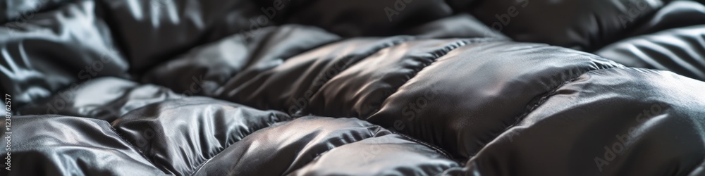 Poster a close-up shot of a luxurious black leather couch with soft padding and rich texture