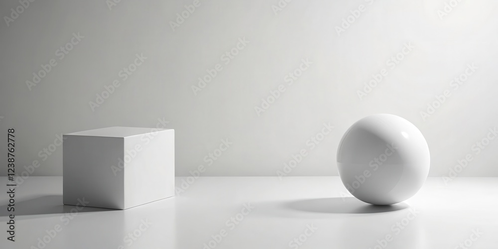 Aufkleber Minimalist scene featuring a white cube and sphere on a plain surface