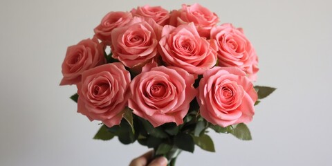 Obraz premium A person holding a bouquet of pink roses
