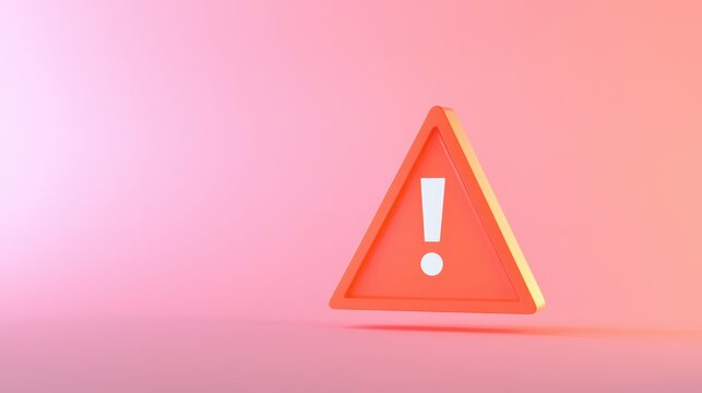 A bright orange warning sign with an exclamation mark on a soft pink background, symbolizing caution or alertness.