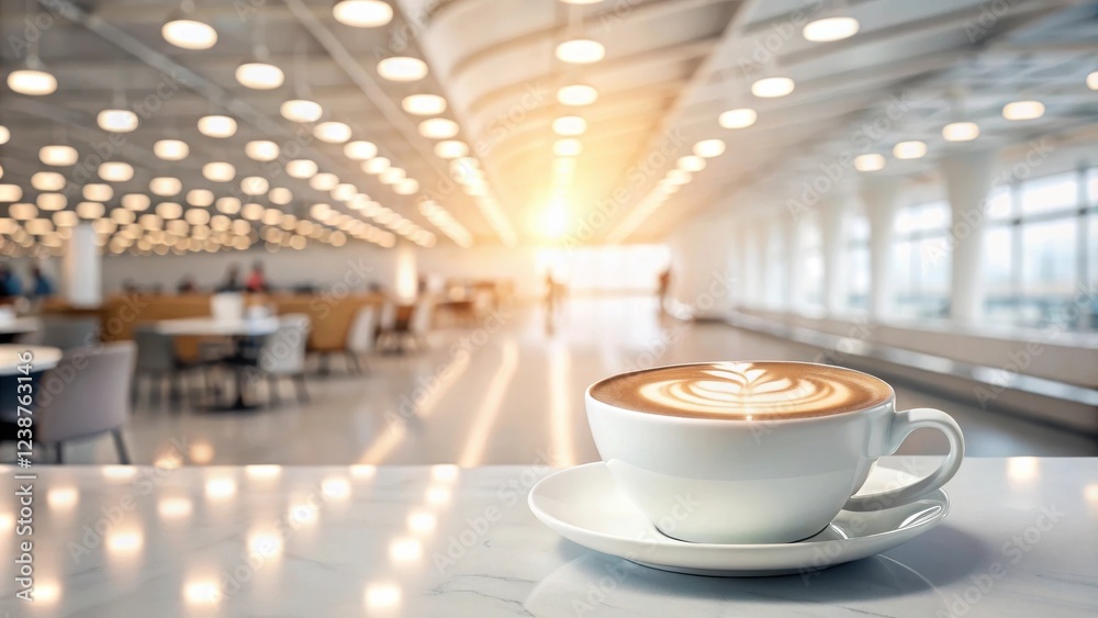 Poster aromatic latte in modern cafe setting with warm lighting