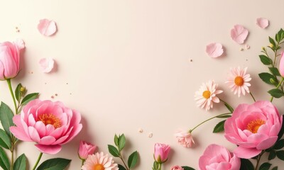 Pink background with border of pink flowers