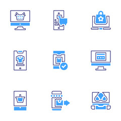 Online shopping icon set. Bold line style. Duotone colors. Editable stroke. onlineshopping, onlinepayment, summersale, ecommerce, blackfriday