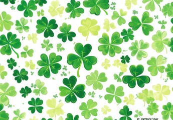 St. Patrick's Day, Happy St. Patrick's Day background with shamrock leaves on a white banner template. Greeting card design for St. Patrick's Day celebration. green clover isolated on a white backdrop
