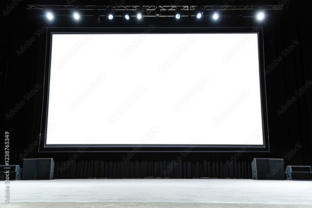 Poster A picture of an empty stage with a large screen in the middle