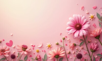 Pink background with border of pink flowers