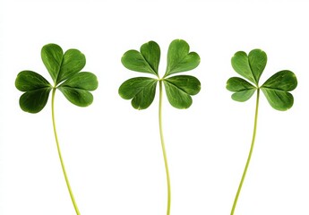 St. Patrick's Day, Happy St. Patrick's Day background with shamrock leaves on a white banner template. Greeting card design for St. Patrick's Day celebration. green clover isolated on a white backdrop